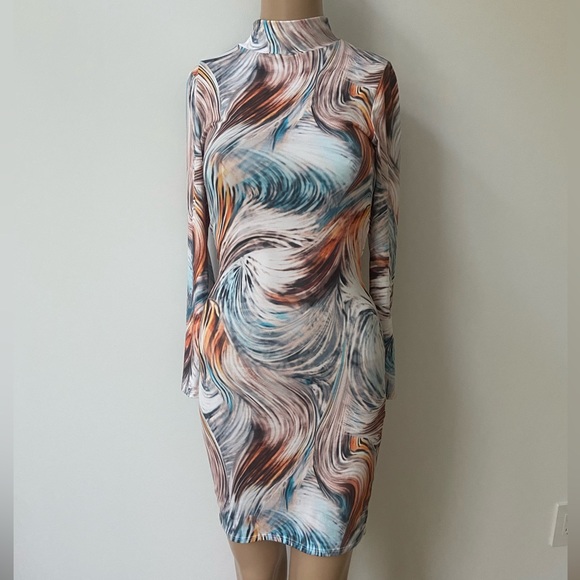 Fashion Nova Swirl Print Mini Dress - Orange, Blue, White - Picture 9 of 9